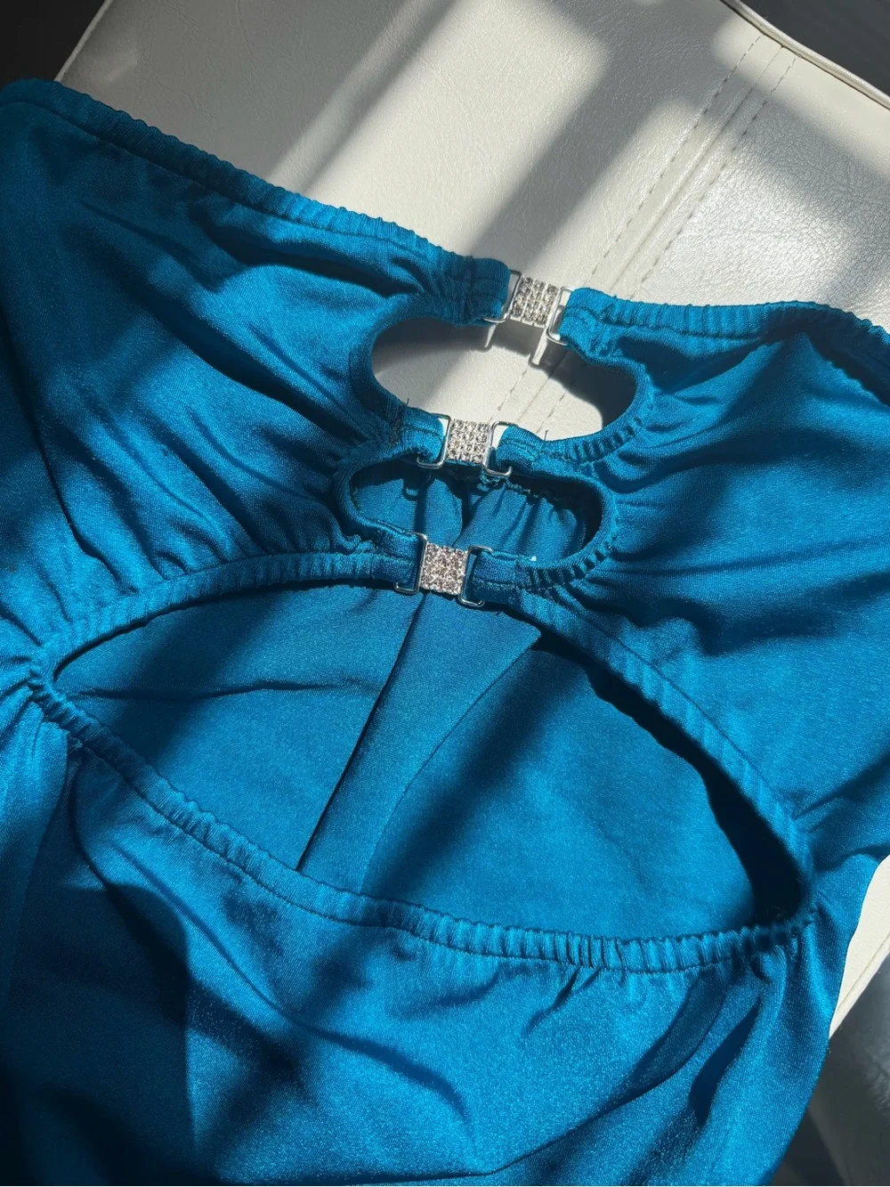 Blue Teal Strapless Cut Out Bodysuit One Size